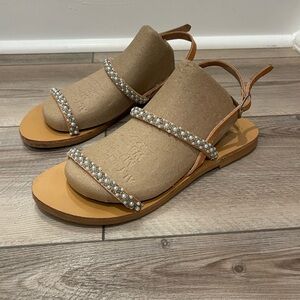 Elegant Tan Sandals with Pearl Accents
